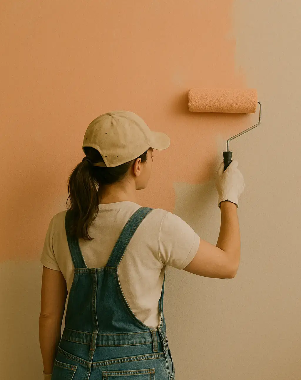 Een vrouw die bezig is met het schilderen van een muur.